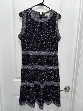 Michael by Michael Kors Sleeveless Black and White Floral Printed A-Line Dress